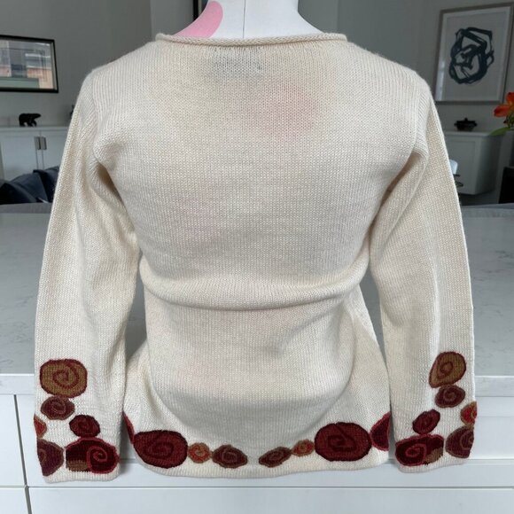 Quipu 100% Baby Alpaca Scoop Nk Knit Cardigan Funky Retro Vibes Cream Multi XS/S - Picture 7 of 12